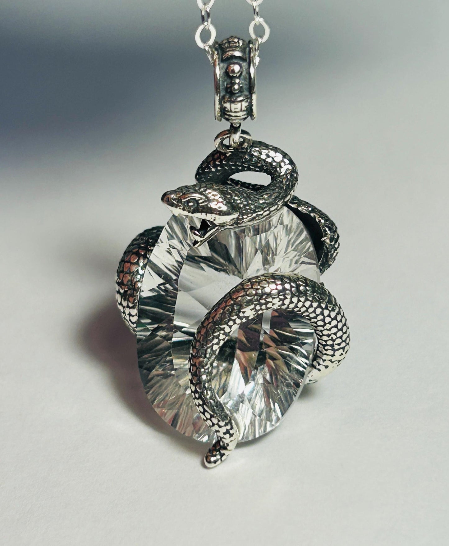 Snake Pendant With Clear Quartz in 925 Sterling Silver