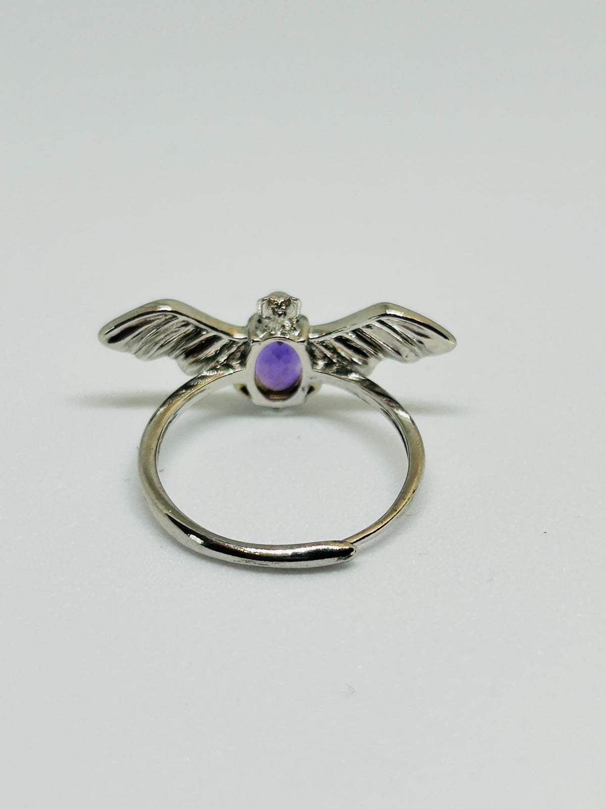Bat Ring with Amethyst in 925 Sterling Silver - Adjustable Gothic Jewellery Celtic Dragon Jewellery