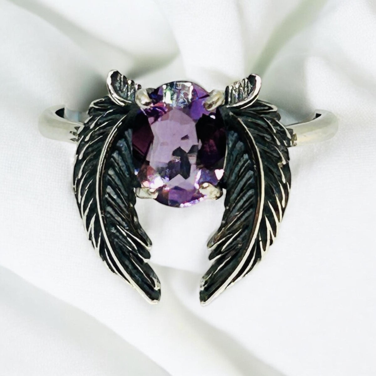 Angel Wings Ring with Amethyst in 925 Sterling Silver, Adjustable Guardian Angel Jewellery Celtic Dragon Jewellery
