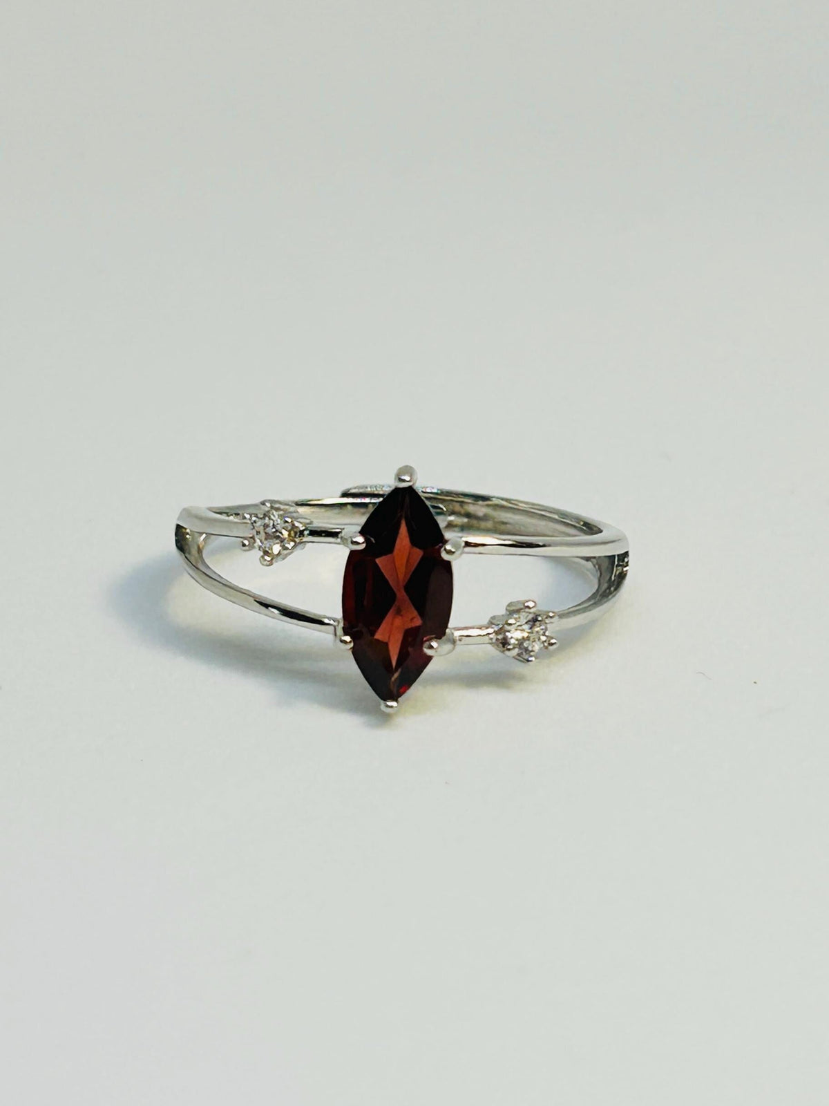 Garnet Ring With CZ Accents in  925 Sterling Silver - Adjustable Minimalist Jewellery Celtic Dragon Jewellery