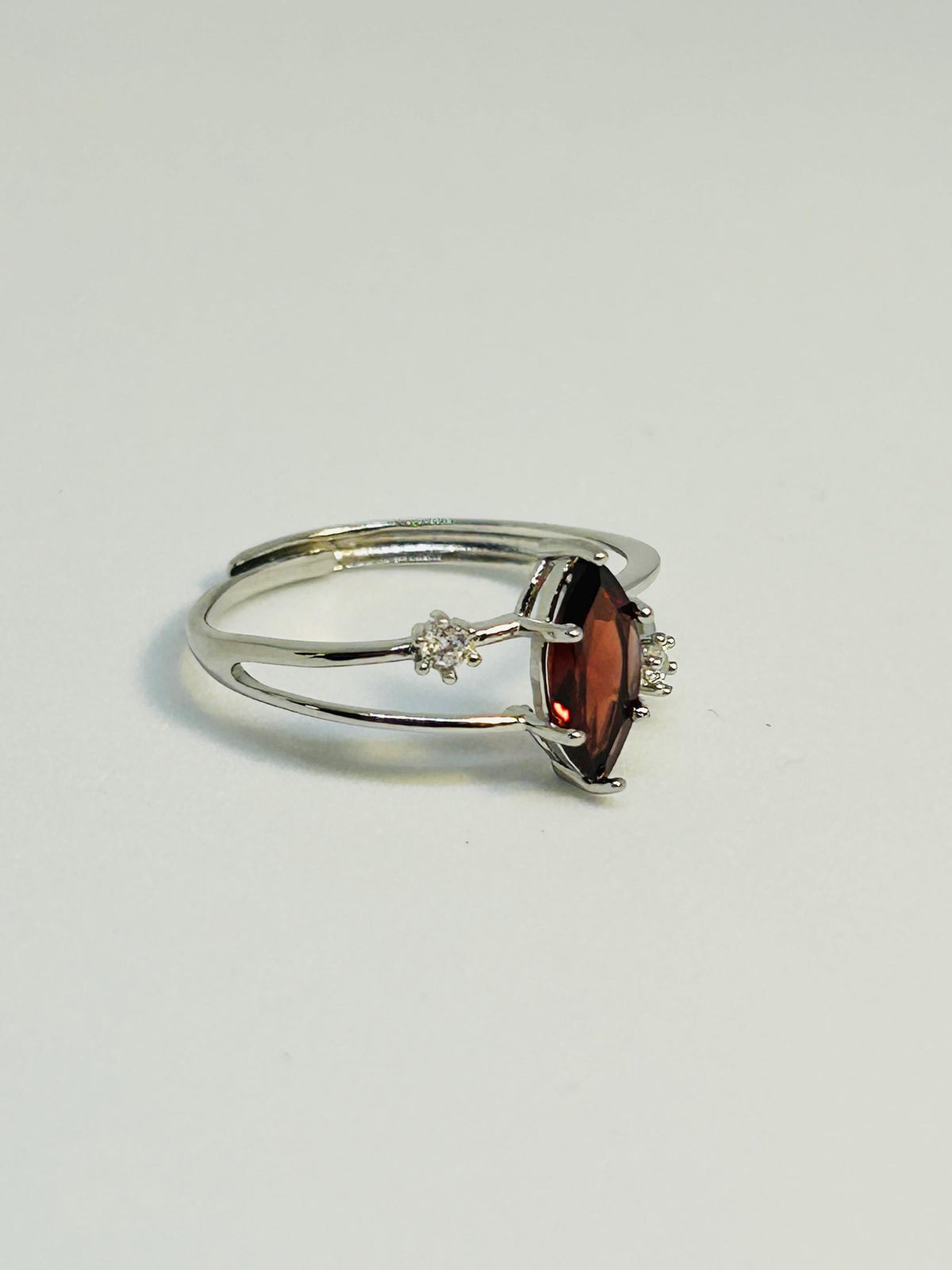 Garnet Ring With CZ Accents in  925 Sterling Silver - Adjustable Minimalist Jewellery Celtic Dragon Jewellery