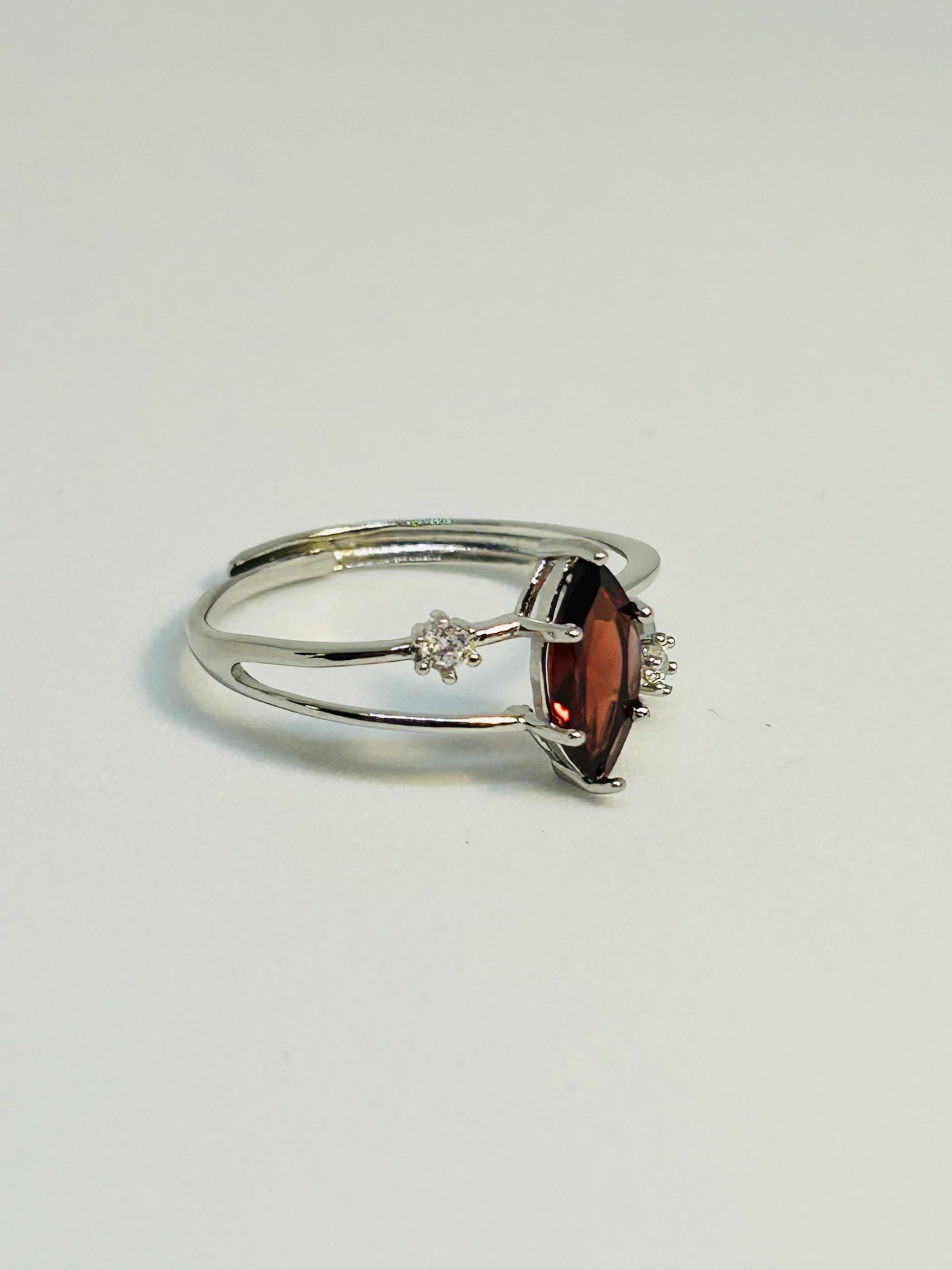 Garnet Ring With CZ Accents in  925 Sterling Silver - Adjustable Minimalist Jewellery Celtic Dragon Jewellery
