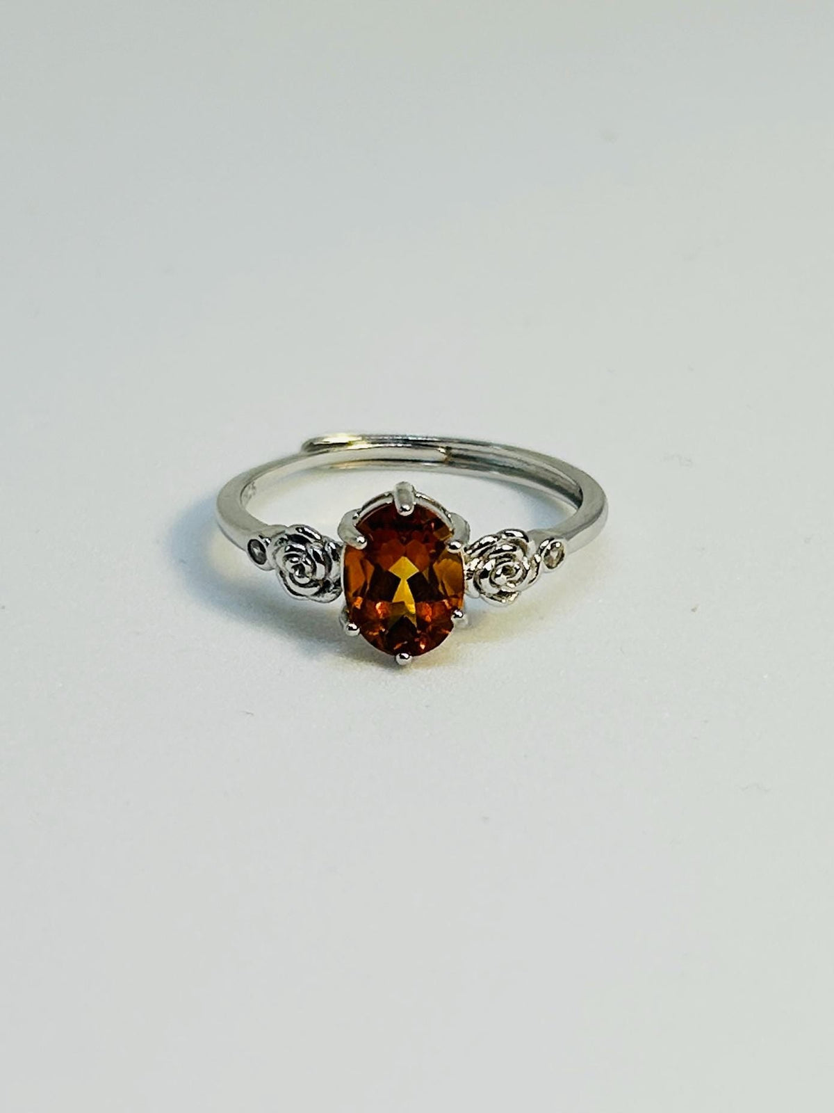 Orange Citrine Floral Ring in 925 Sterling Silver - Adjustable Minimalist Jewellery Celtic Dragon Jewellery