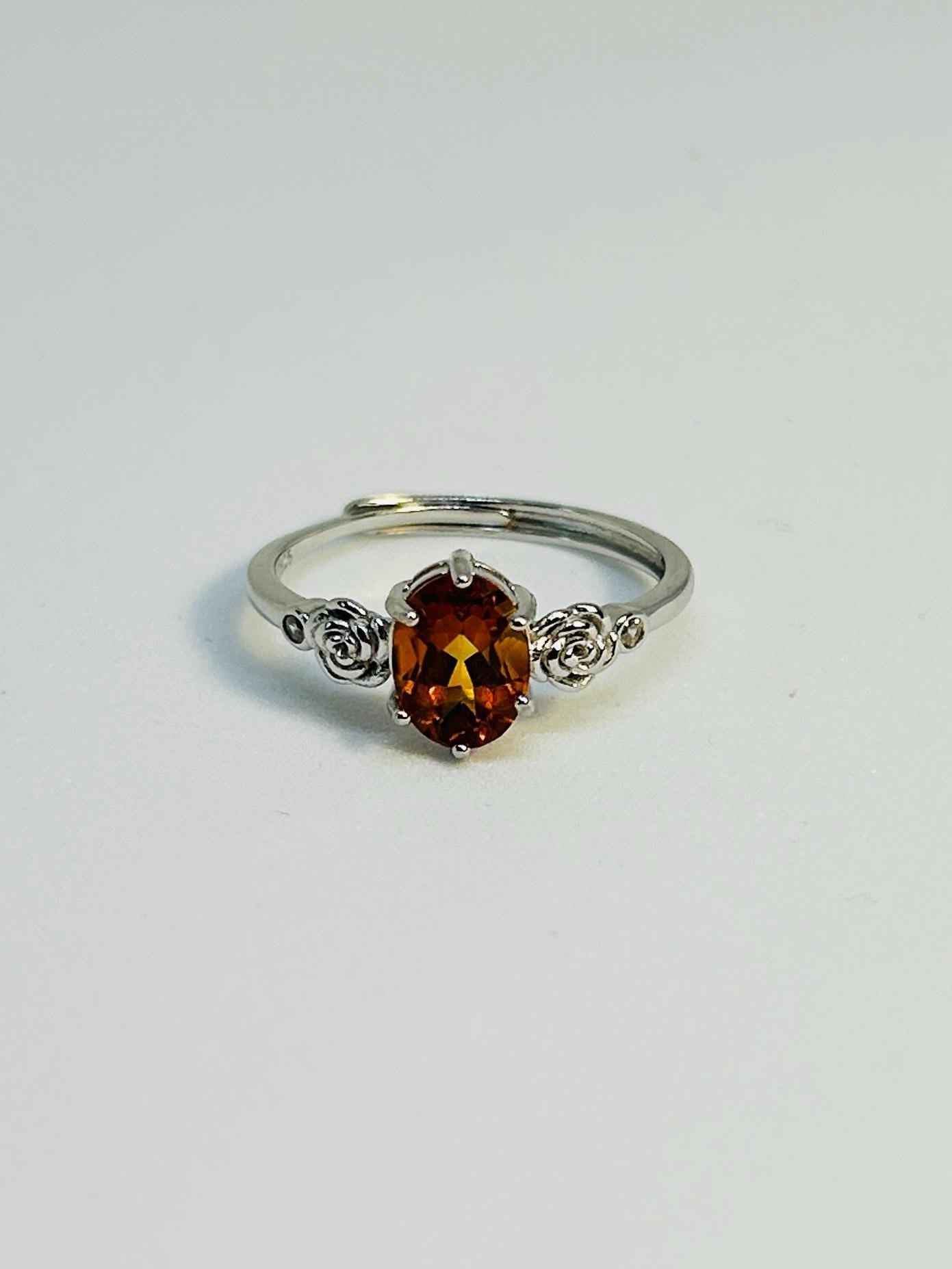 Orange Citrine Floral Ring in 925 Sterling Silver - Adjustable Minimalist Jewellery Celtic Dragon Jewellery