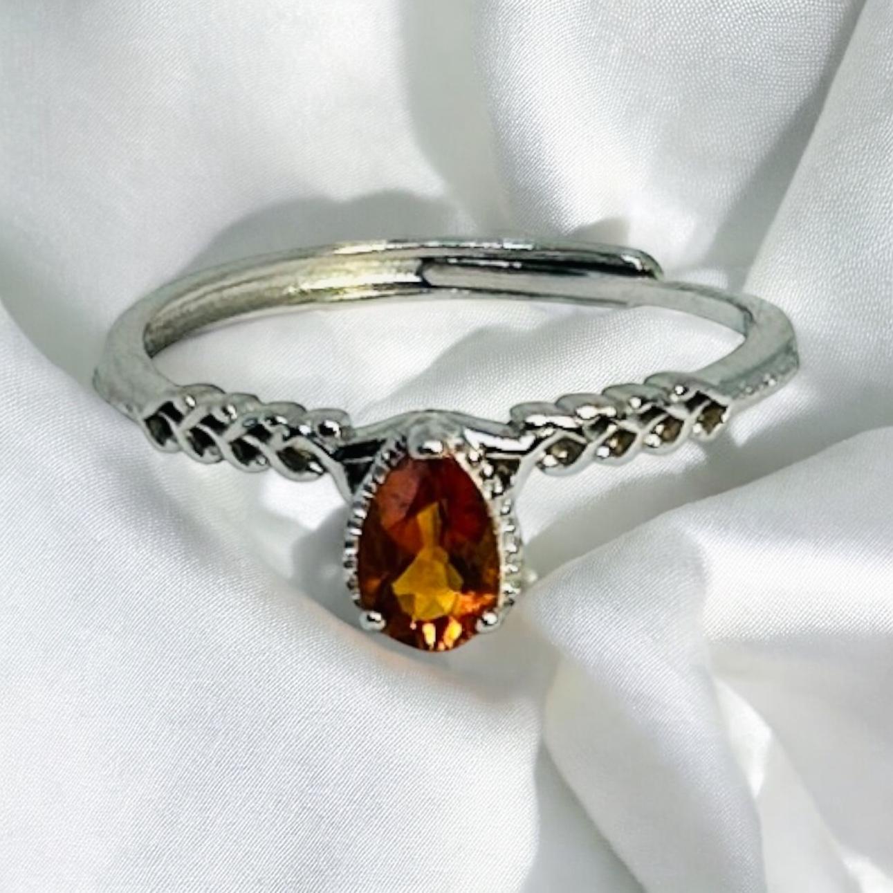 Orange Citrine Stacking Ring in 925 Sterling Silver - Adjustable Minimalist Jewellery Celtic Dragon Jewellery