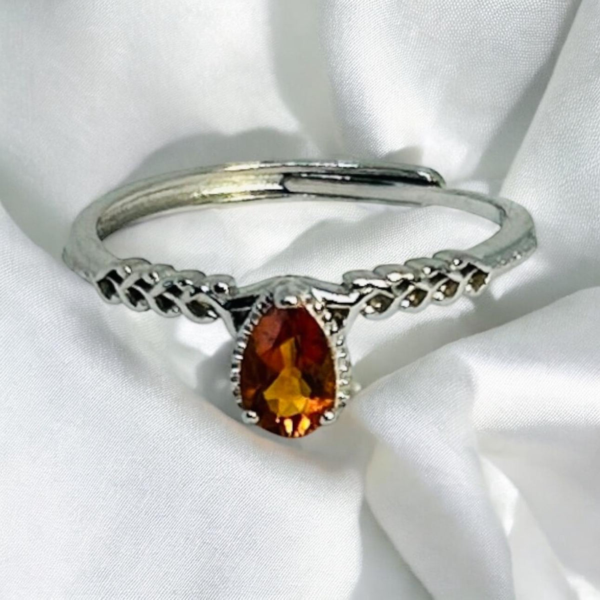Orange Citrine Stacking Ring in 925 Sterling Silver - Adjustable Minimalist Jewellery Celtic Dragon Jewellery