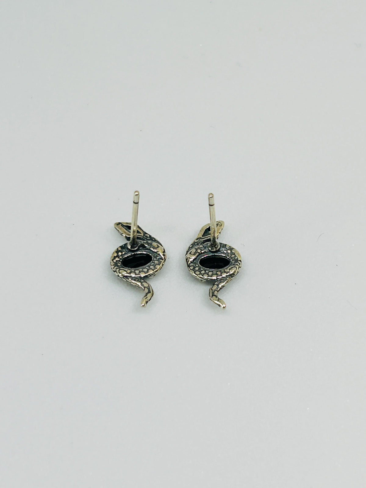 Small Snake Earrings With Black Spinel Gemstones - 925 Sterling Silver - Gothic Serpent Jewellery
