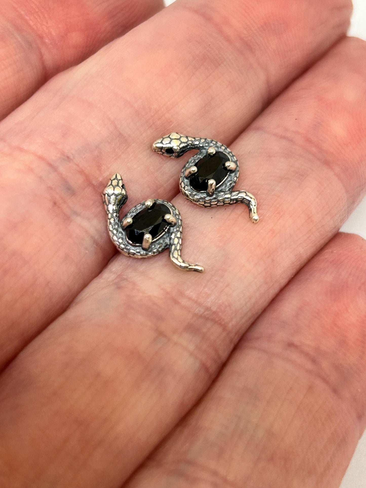 Small Snake Earrings With Black Spinel Gemstones - 925 Sterling Silver - Gothic Serpent Jewellery Celtic Dragon Jewellery