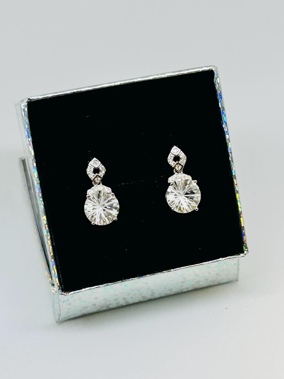 Quartz Dangle Earrings in 925 Sterling Silver - Clear Gemstone Jewellery Celtic Dragon Jewellery