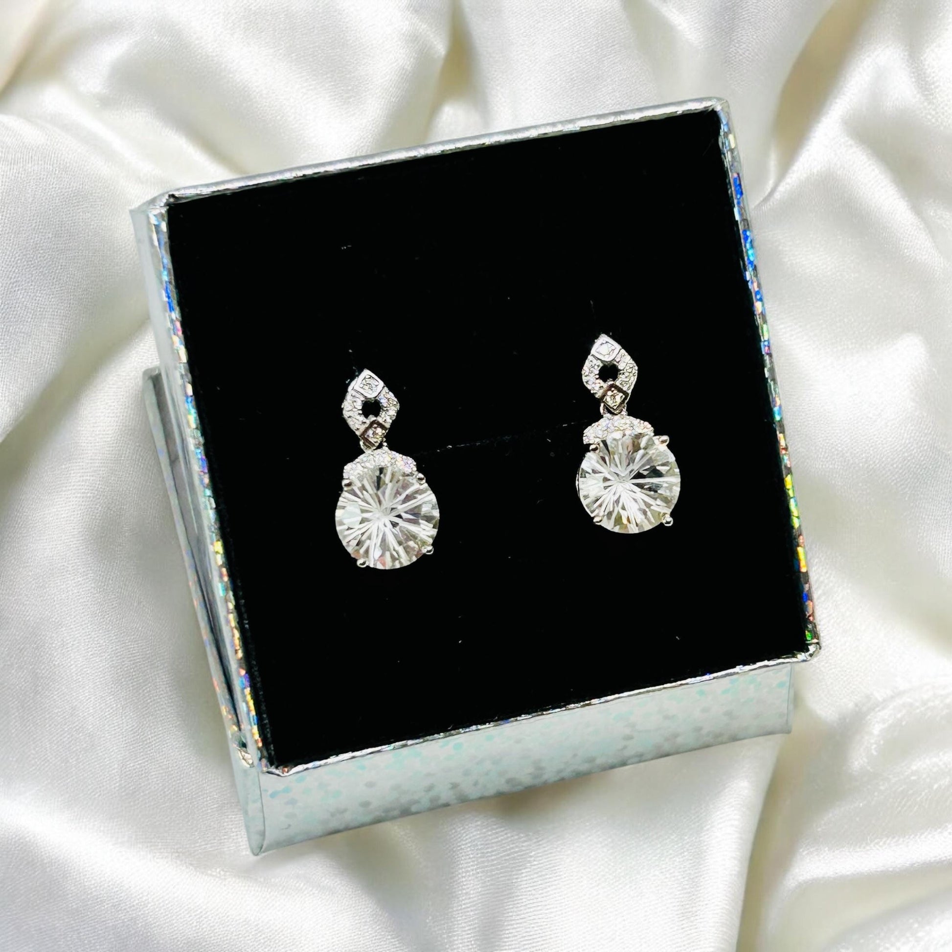Quartz Dangle Earrings in 925 Sterling Silver - Clear Gemstone Jewellery Celtic Dragon Jewellery