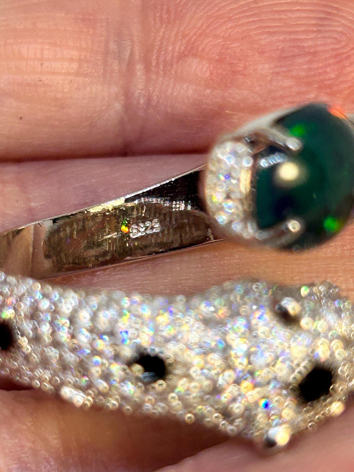 Leopard Statement Ring With Black Opal in 925 Sterling Silver - Adjustable Animal Jewellery Celtic Dragon Jewellery