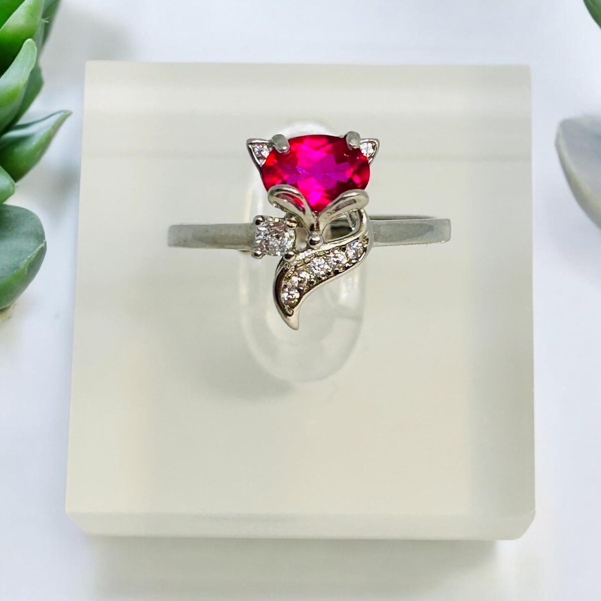 Fox Ring With Pink Topaz & CZ Accents in 925 Sterling Silver - Adjustable Animal Jewellery Celtic Dragon Jewellery
