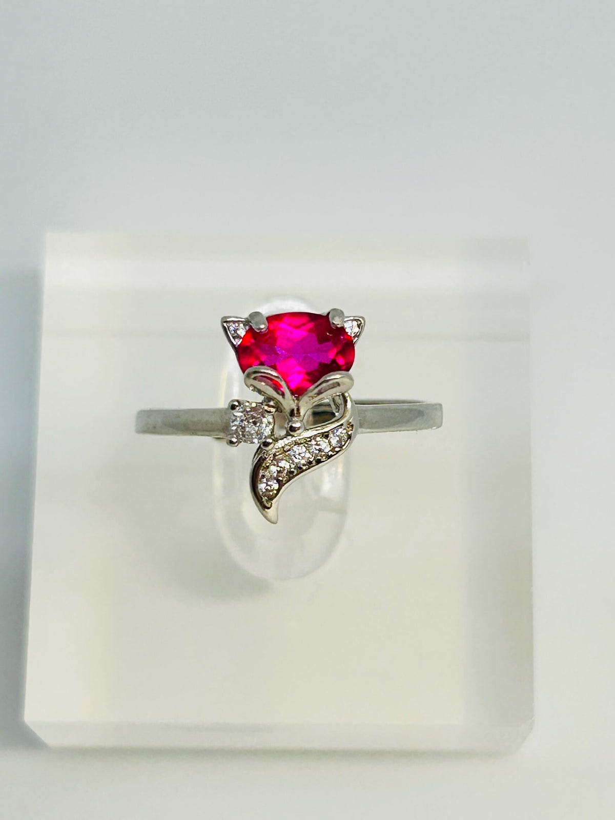 Fox Ring With Pink Topaz & CZ Accents in 925 Sterling Silver - Adjustable Animal Jewellery Celtic Dragon Jewellery