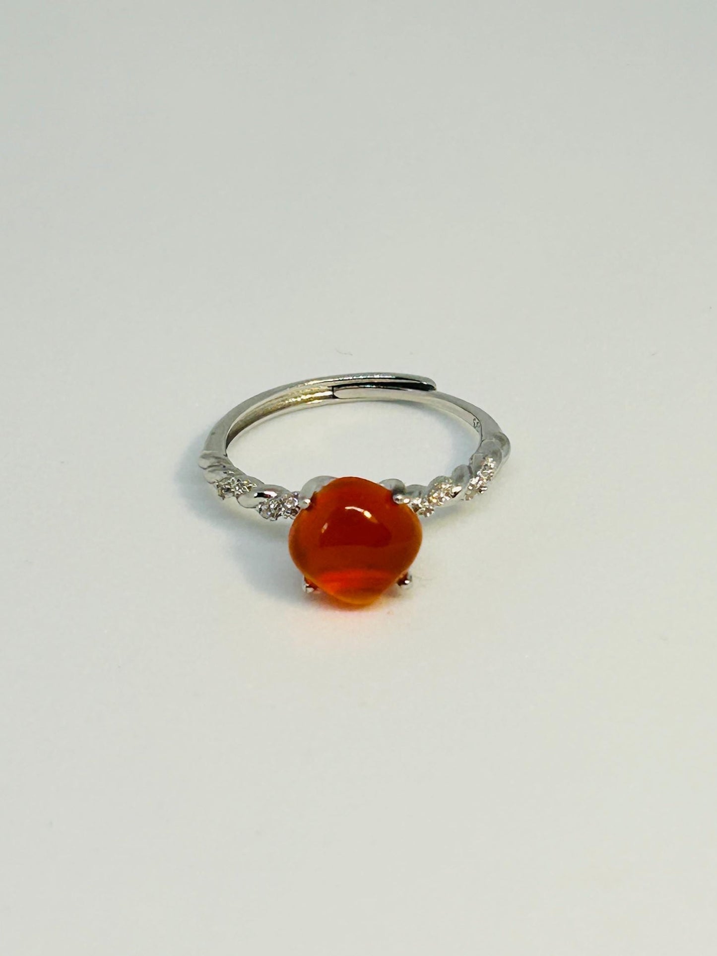 Orange Agate Solitaire Ring with CZ Accents in 925 Sterling Silver - Adjustable Minimalist Jewellery Celtic Dragon Jewellery