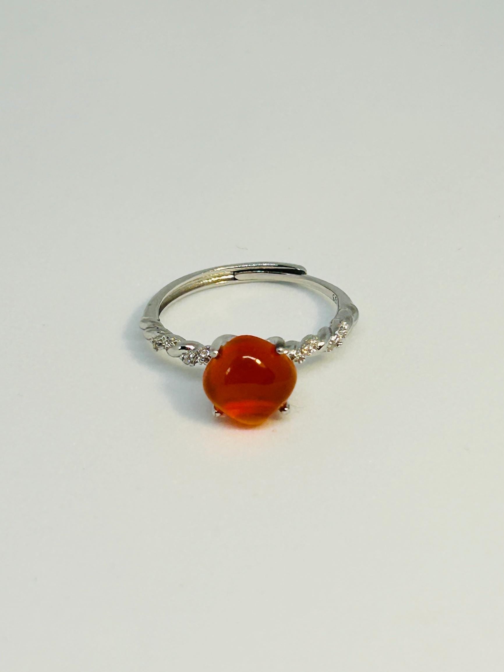 Orange Agate Solitaire Ring with CZ Accents in 925 Sterling Silver - Adjustable Minimalist Jewellery Celtic Dragon Jewellery