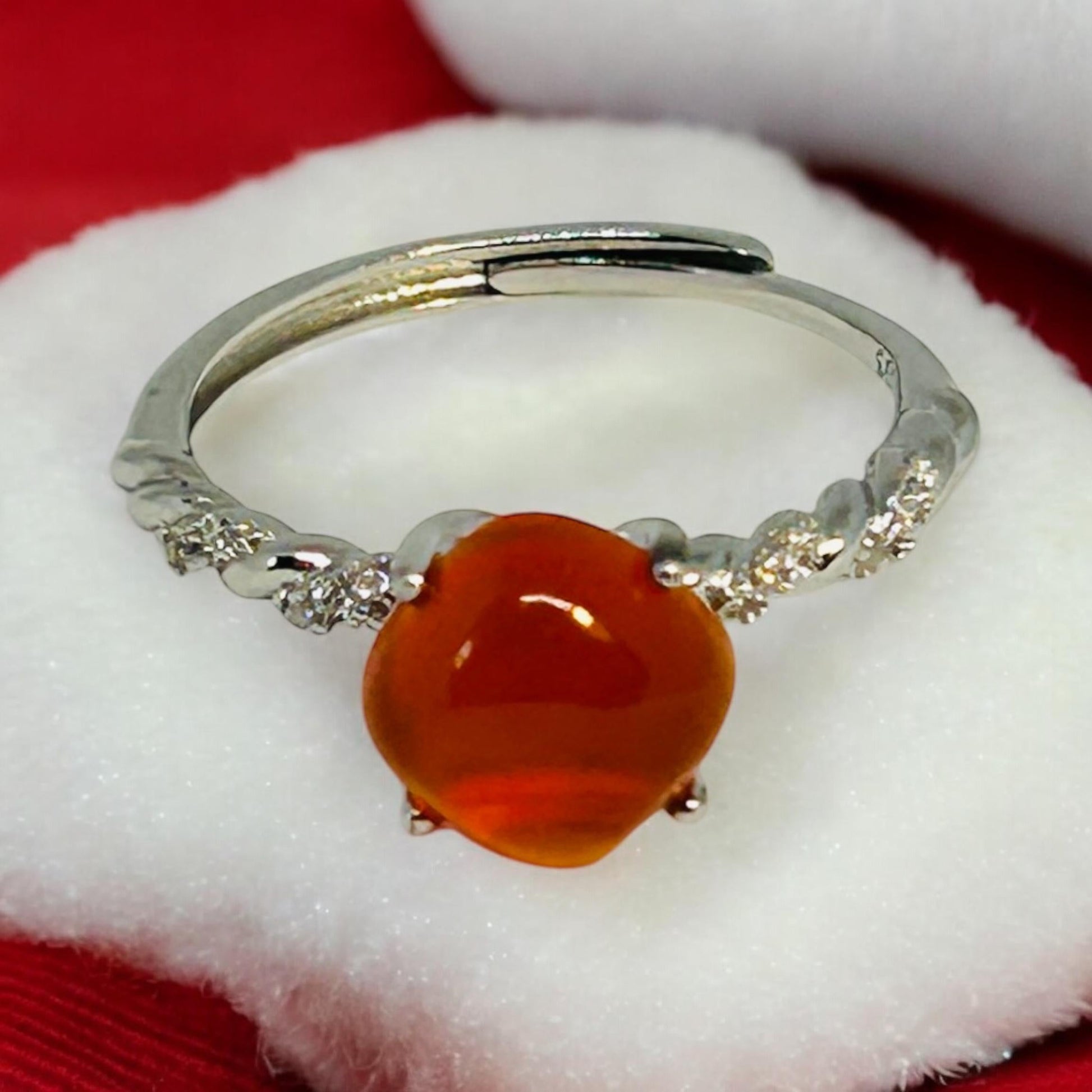 Orange Agate Solitaire Ring with CZ Accents in 925 Sterling Silver - Adjustable Minimalist Jewellery Celtic Dragon Jewellery