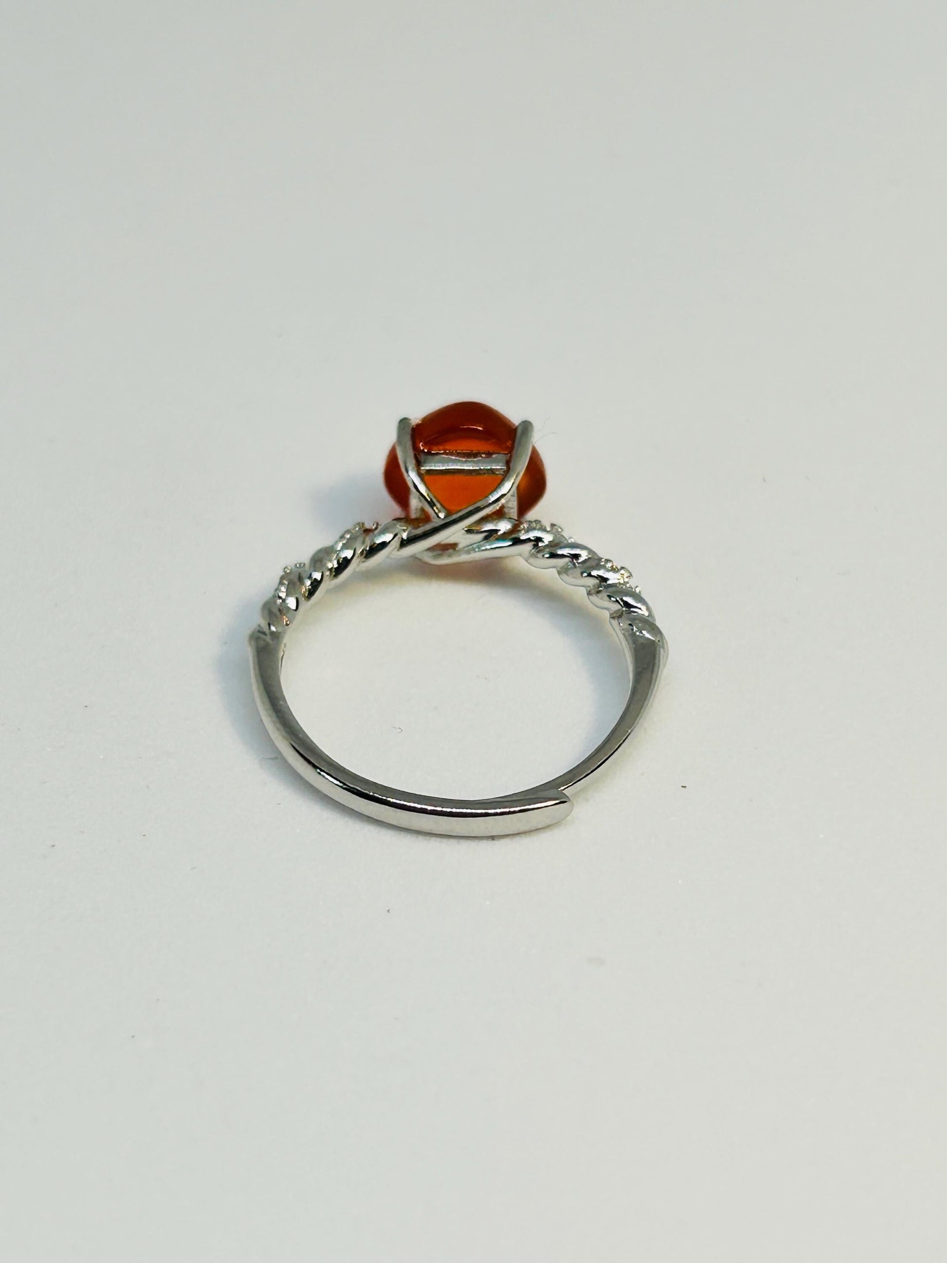 Orange Agate Solitaire Ring with CZ Accents in 925 Sterling Silver - Adjustable Minimalist Jewellery Celtic Dragon Jewellery