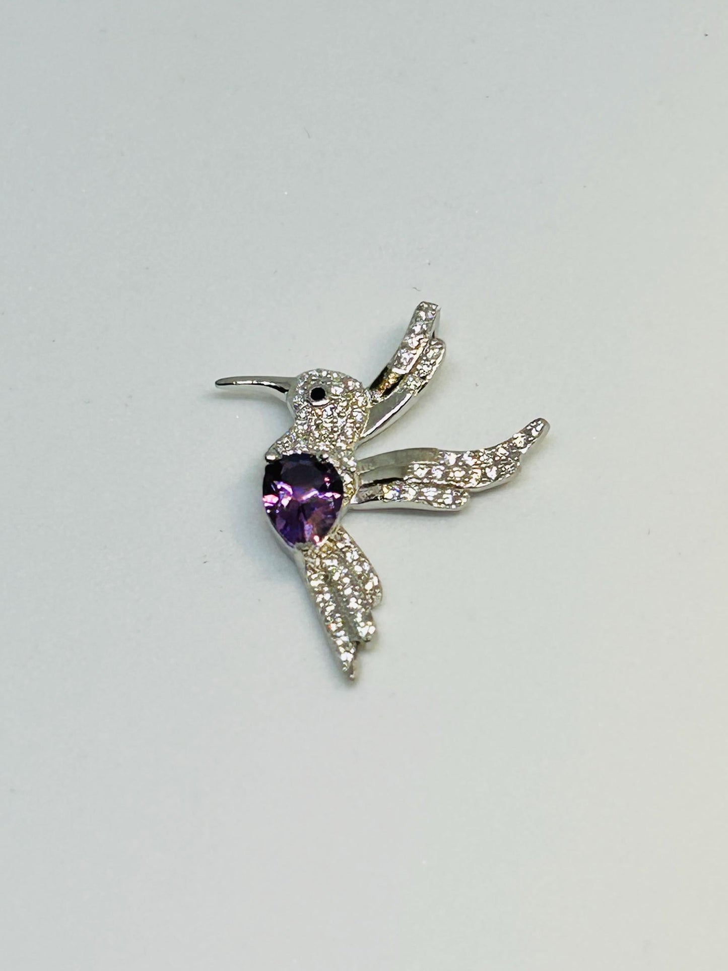 Sterling Silver Hummingbird Pendant – Amethyst Gemstone, CZ Accents (Gift Boxed) Celtic Dragon Jewellery