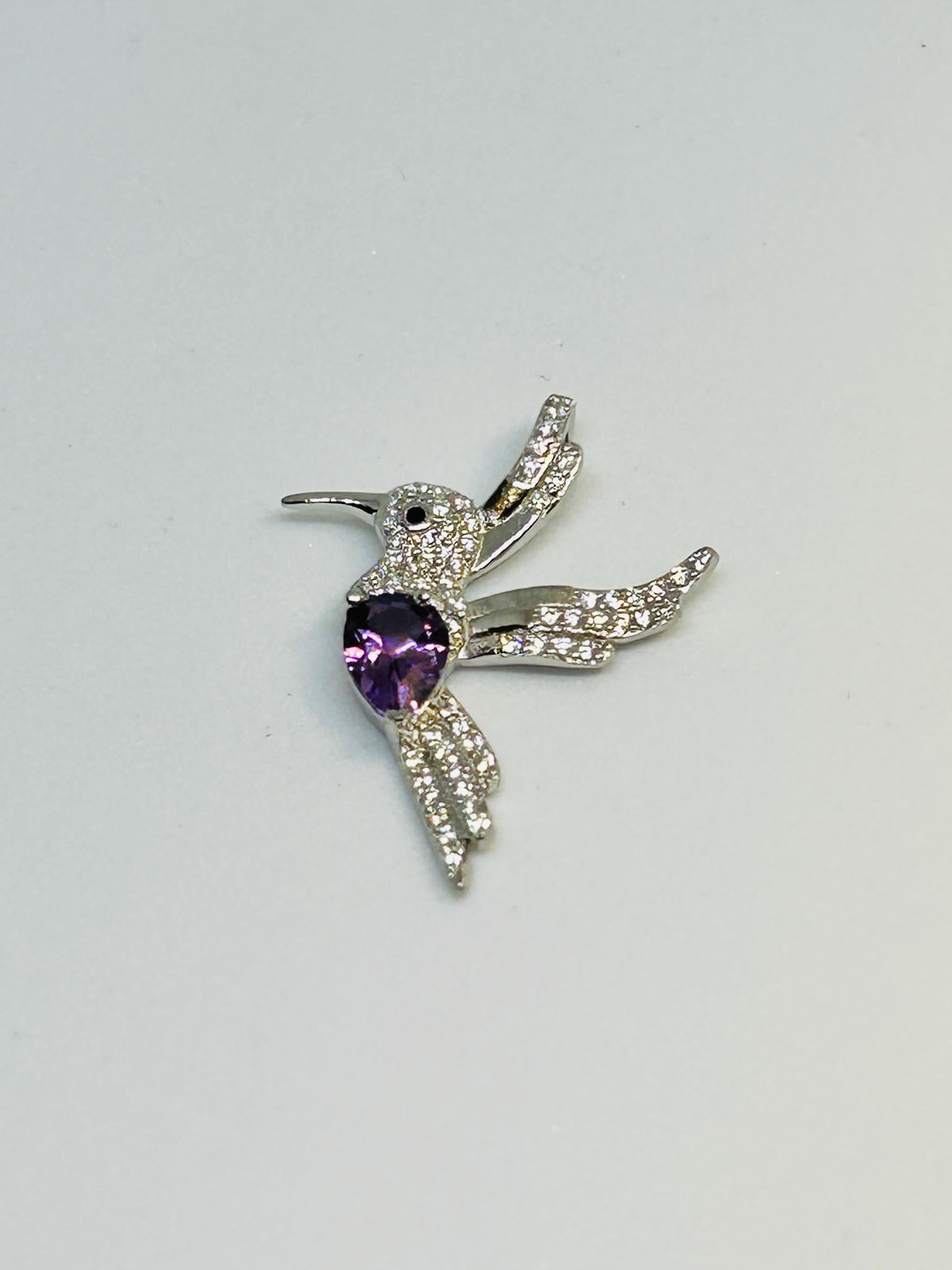 Sterling Silver Hummingbird Pendant – Amethyst Gemstone, CZ Accents (Gift Boxed) Celtic Dragon Jewellery