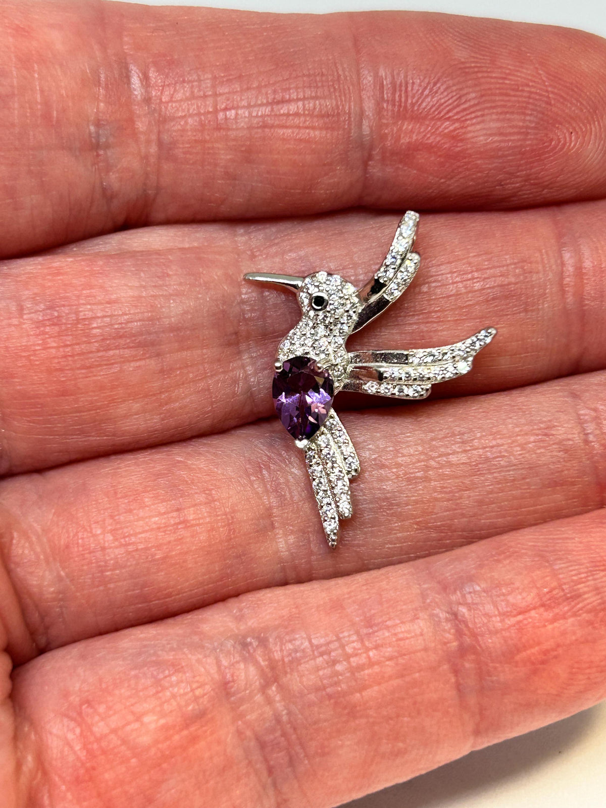 Sterling Silver Hummingbird Pendant – Amethyst Gemstone, CZ Accents (Gift Boxed) Celtic Dragon Jewellery