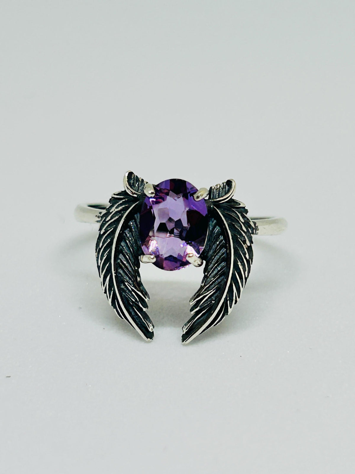 Angel Wings Ring with Amethyst in 925 Sterling Silver, Adjustable Guardian Angel Jewellery Celtic Dragon Jewellery