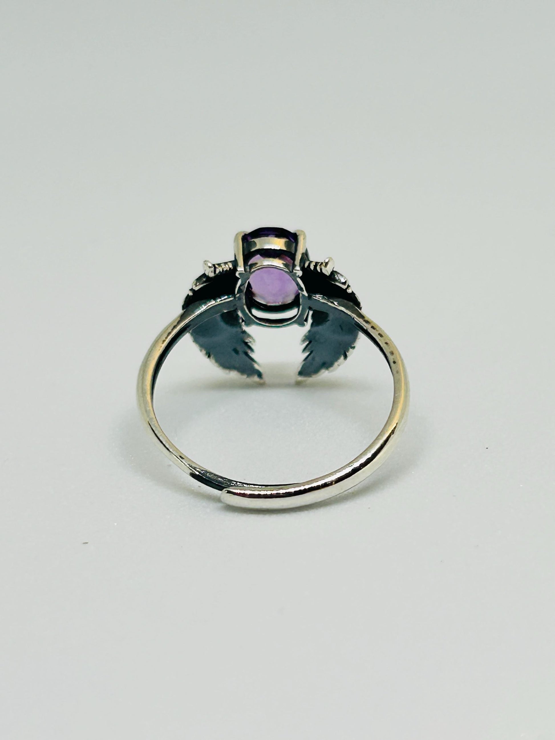 Angel Wings Ring with Amethyst in 925 Sterling Silver, Adjustable Guardian Angel Jewellery Celtic Dragon Jewellery