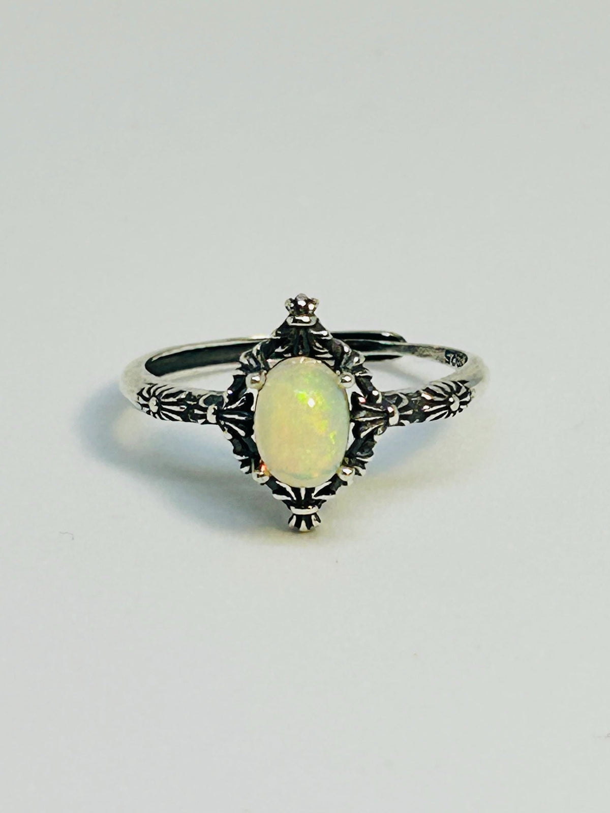 Fleur De Lys Ring with Opal in 925 Sterling Silver - Adjustable Statement Jewellery Celtic Dragon Jewellery