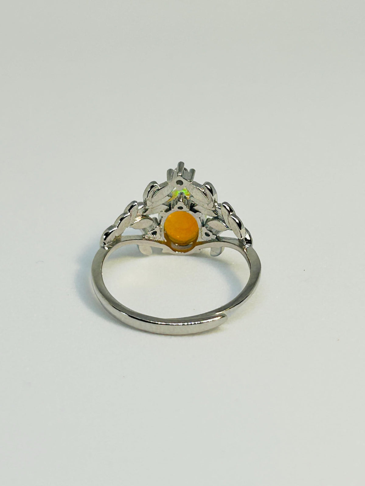 Chevron Vine Leaf Ring with Opal in 925 Sterling Silver - Adjustable Statement Jewellery Celtic Dragon Jewellery