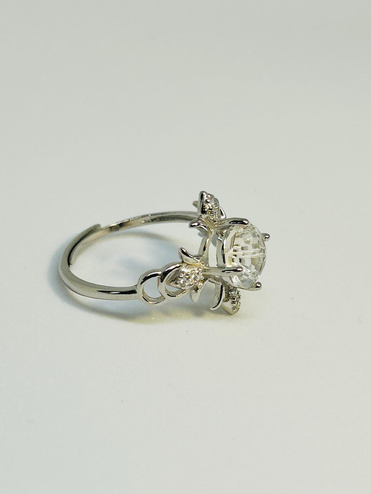 Fleur De Lys Ring with Clear Quartz in 925 Sterling Silver - Adjustable Statement Jewellery Celtic Dragon Jewellery