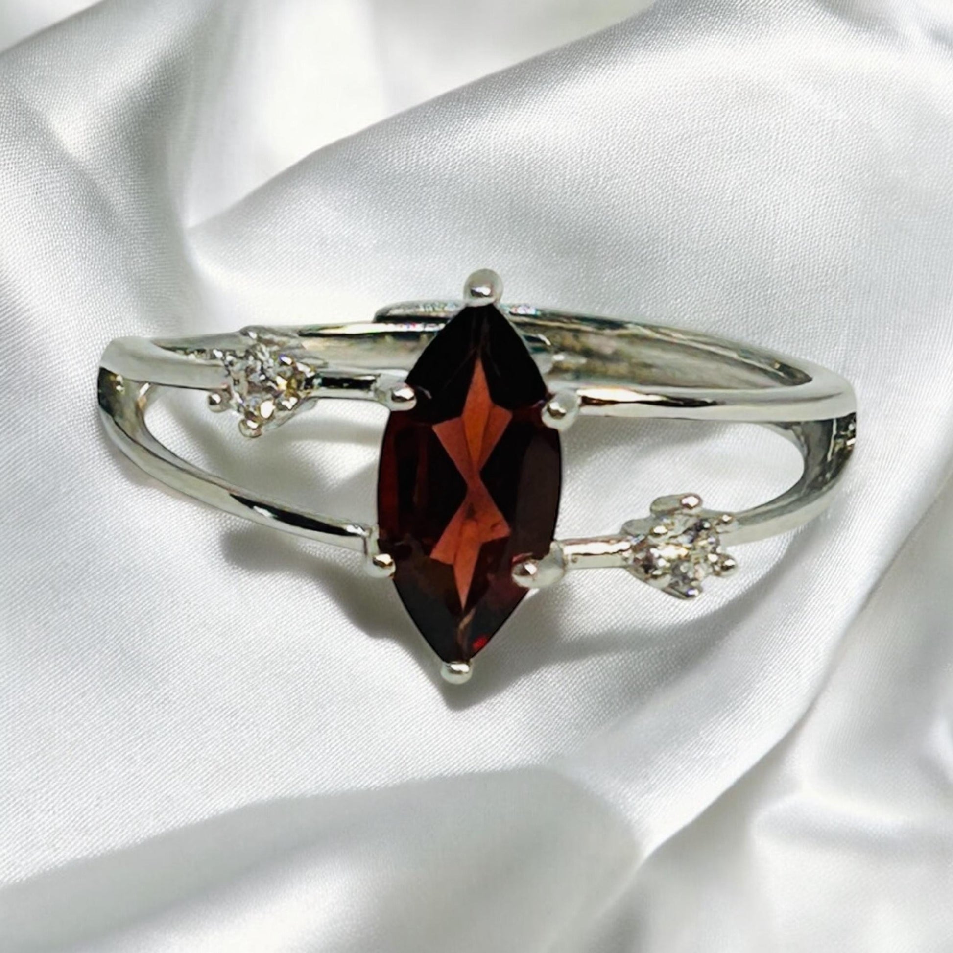 Garnet Ring With CZ Accents in  925 Sterling Silver - Adjustable Minimalist Jewellery Celtic Dragon Jewellery