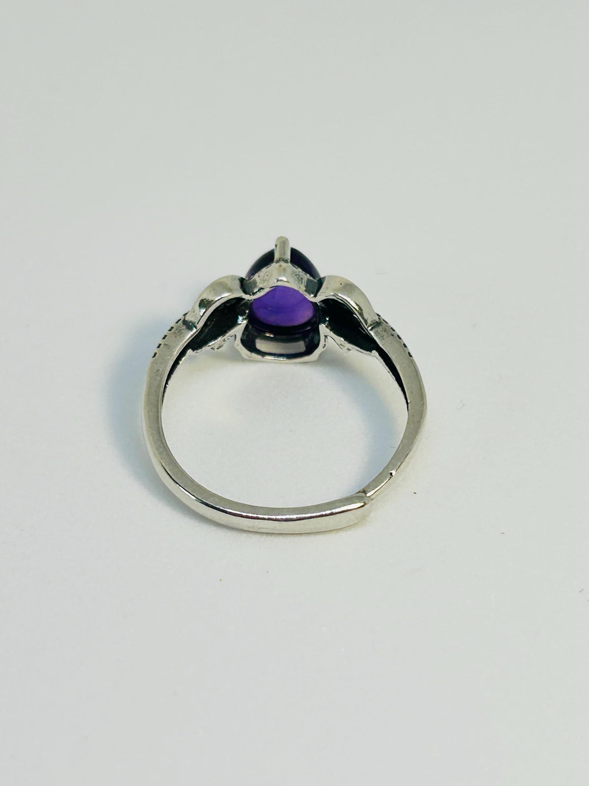 Amethyst Teardrop Ring in 925 Sterling Silver - Adjustable Gothic Romance Jewellery Celtic Dragon Jewellery