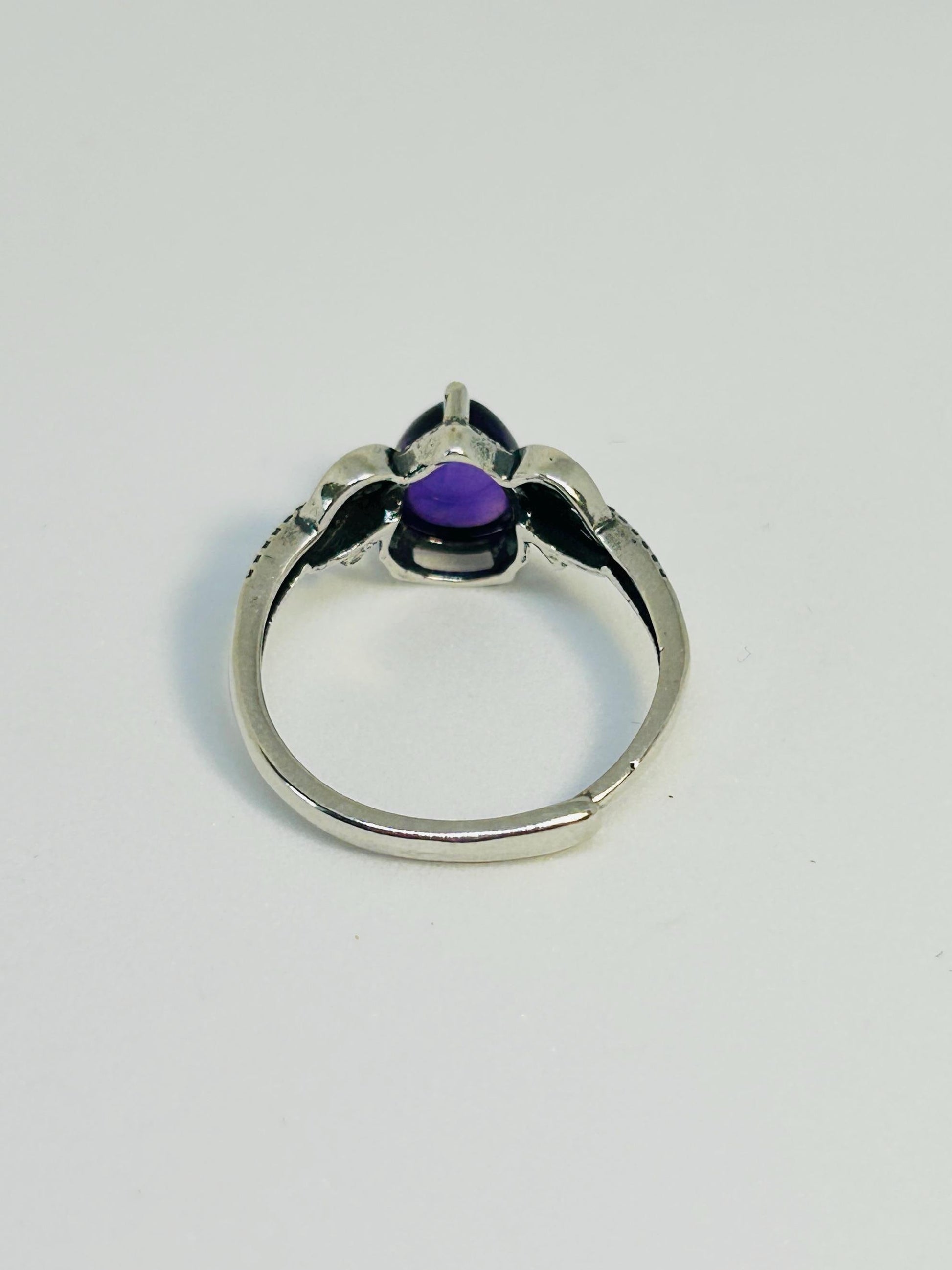 Amethyst Teardrop Ring in 925 Sterling Silver - Adjustable Gothic Romance Jewellery Celtic Dragon Jewellery