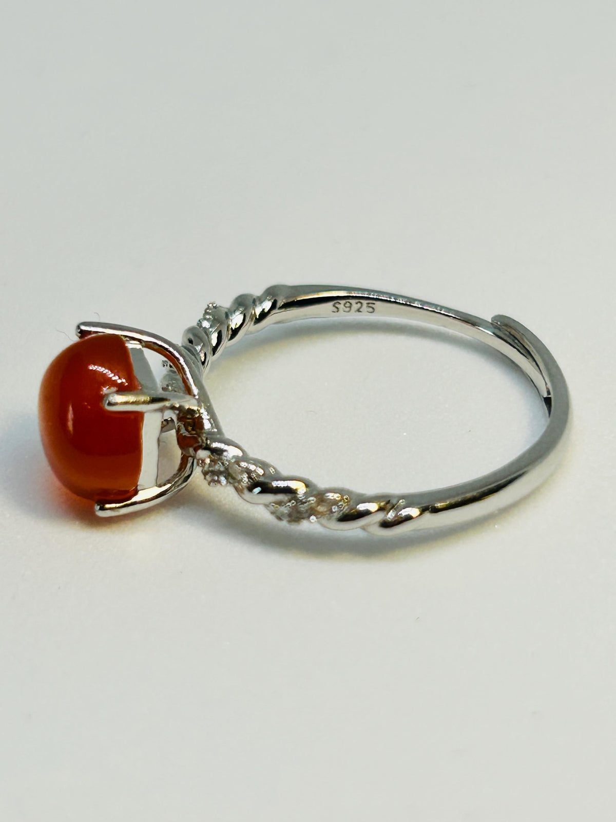 Orange Agate Solitaire Ring with CZ Accents in 925 Sterling Silver - Adjustable Minimalist Jewellery Celtic Dragon Jewellery