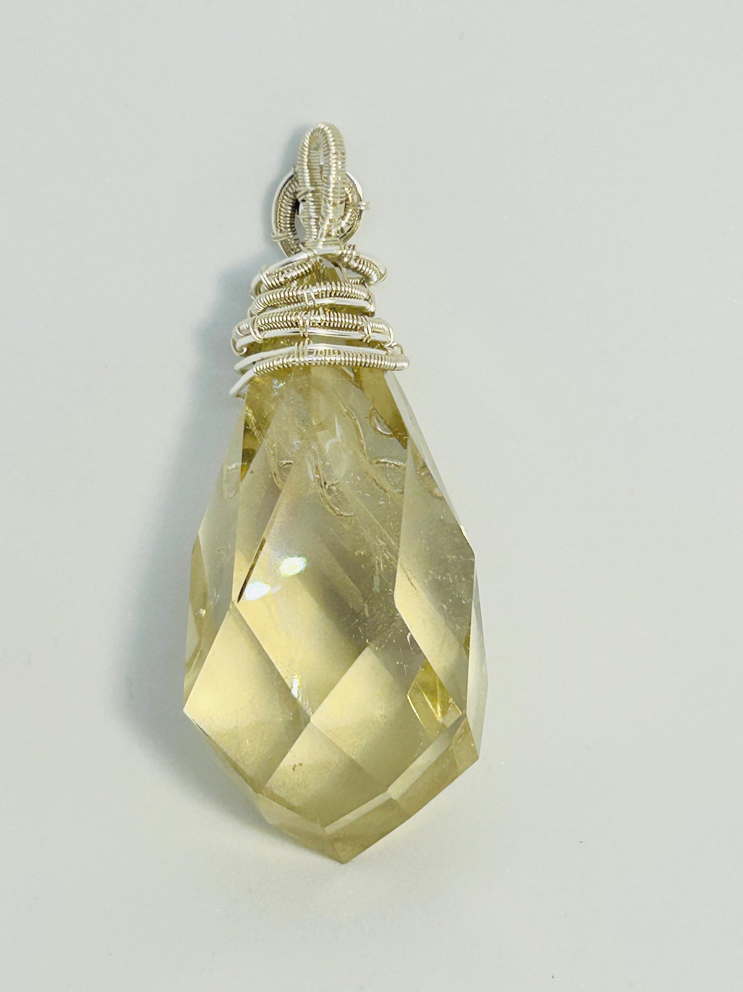 925 Silver Wire Wrapped Citrine Teardrop Pendant with Garnet Bead - with Gift Bag