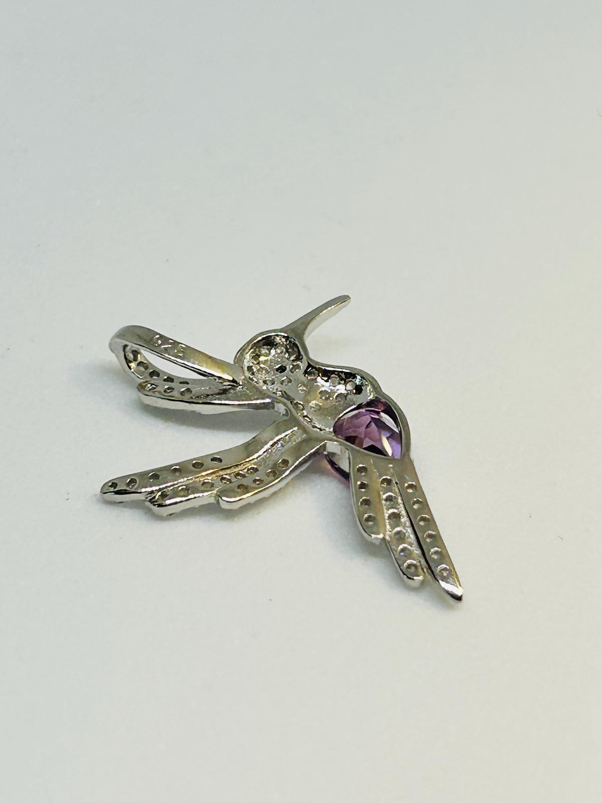 Sterling Silver Hummingbird Pendant – Amethyst Gemstone, CZ Accents (Gift Boxed) Celtic Dragon Jewellery