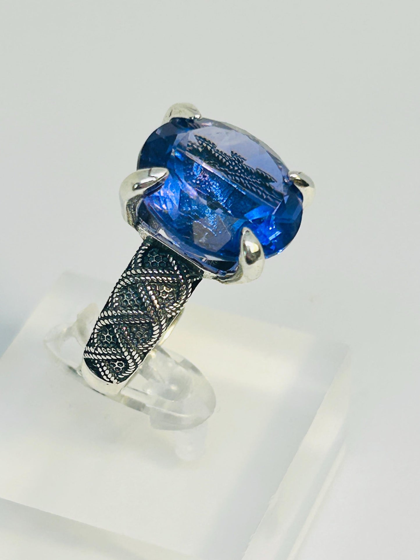 Prong Set Fluorite Ring in 925 Sterling Silver with Adjustable Band Celtic Dragon Jewellery
