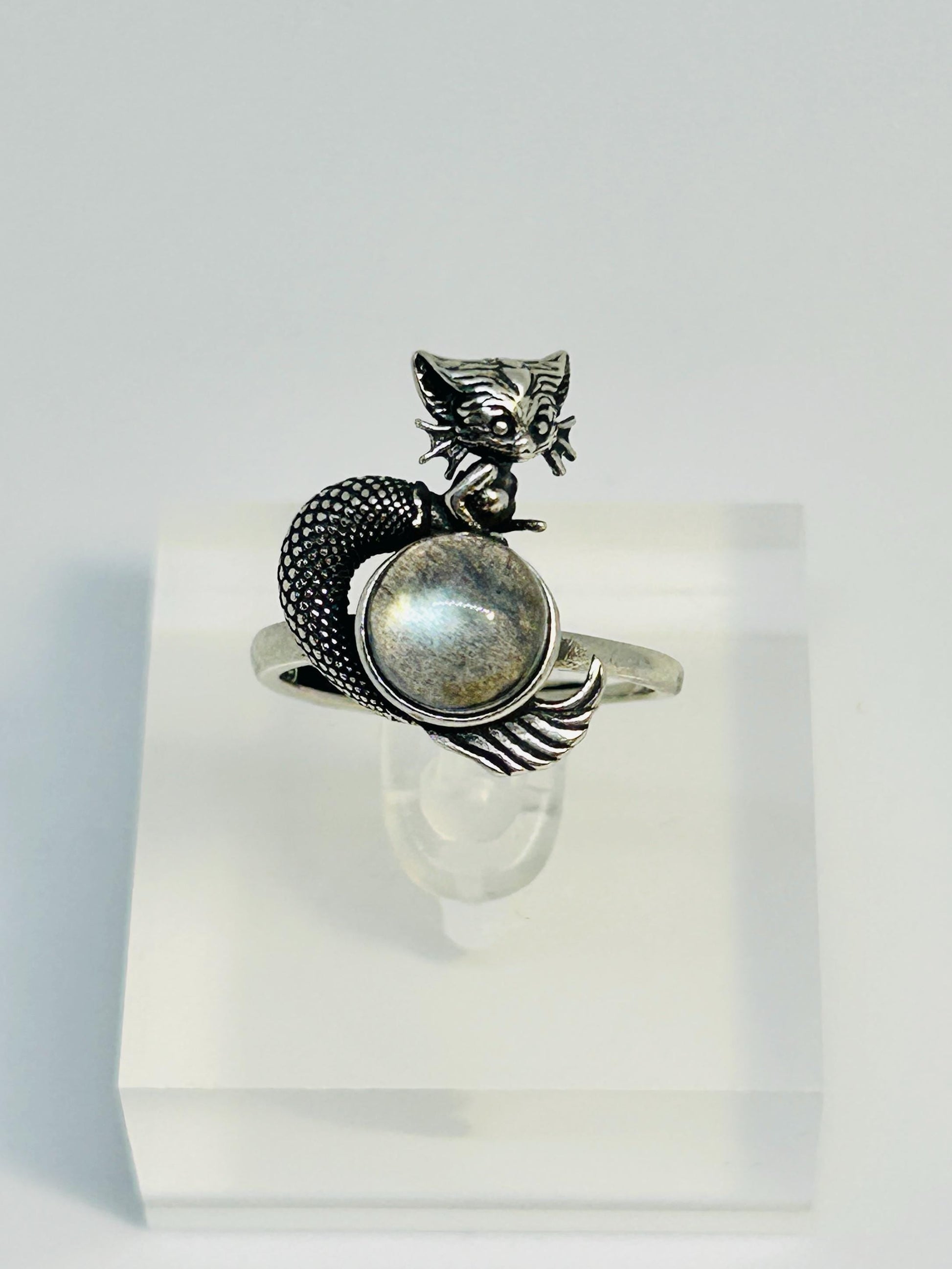 Naga Ring With Labradorite Gemstone in 925 Sterling Silver - Adjustable Gothic Jewellery Celtic Dragon Jewellery