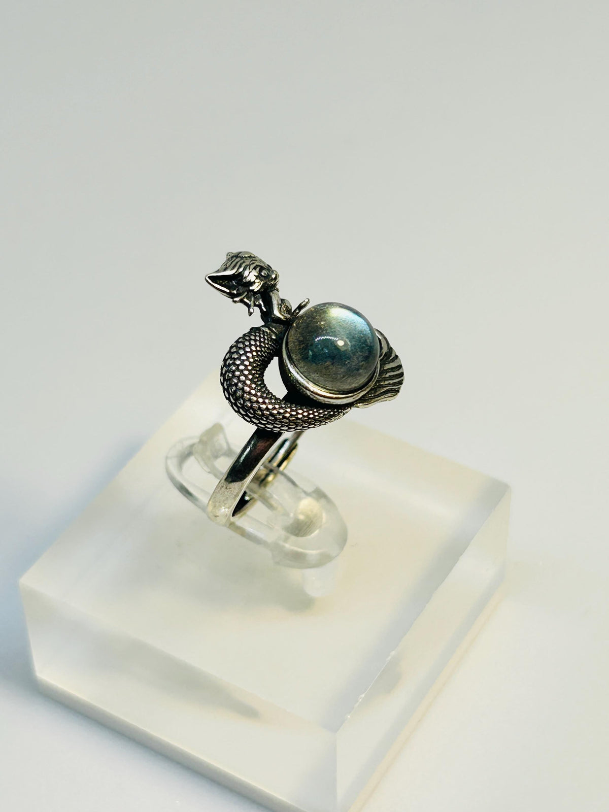 Naga Ring With Labradorite Gemstone in 925 Sterling Silver - Adjustable Gothic Jewellery Celtic Dragon Jewellery