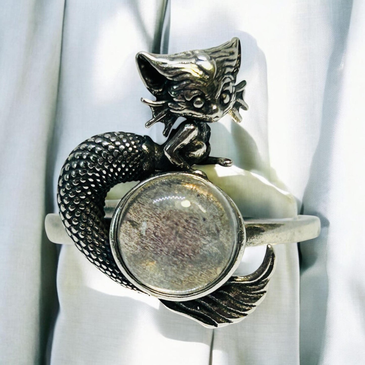Naga Ring With Labradorite Gemstone in 925 Sterling Silver - Adjustable Gothic Jewellery Celtic Dragon Jewellery