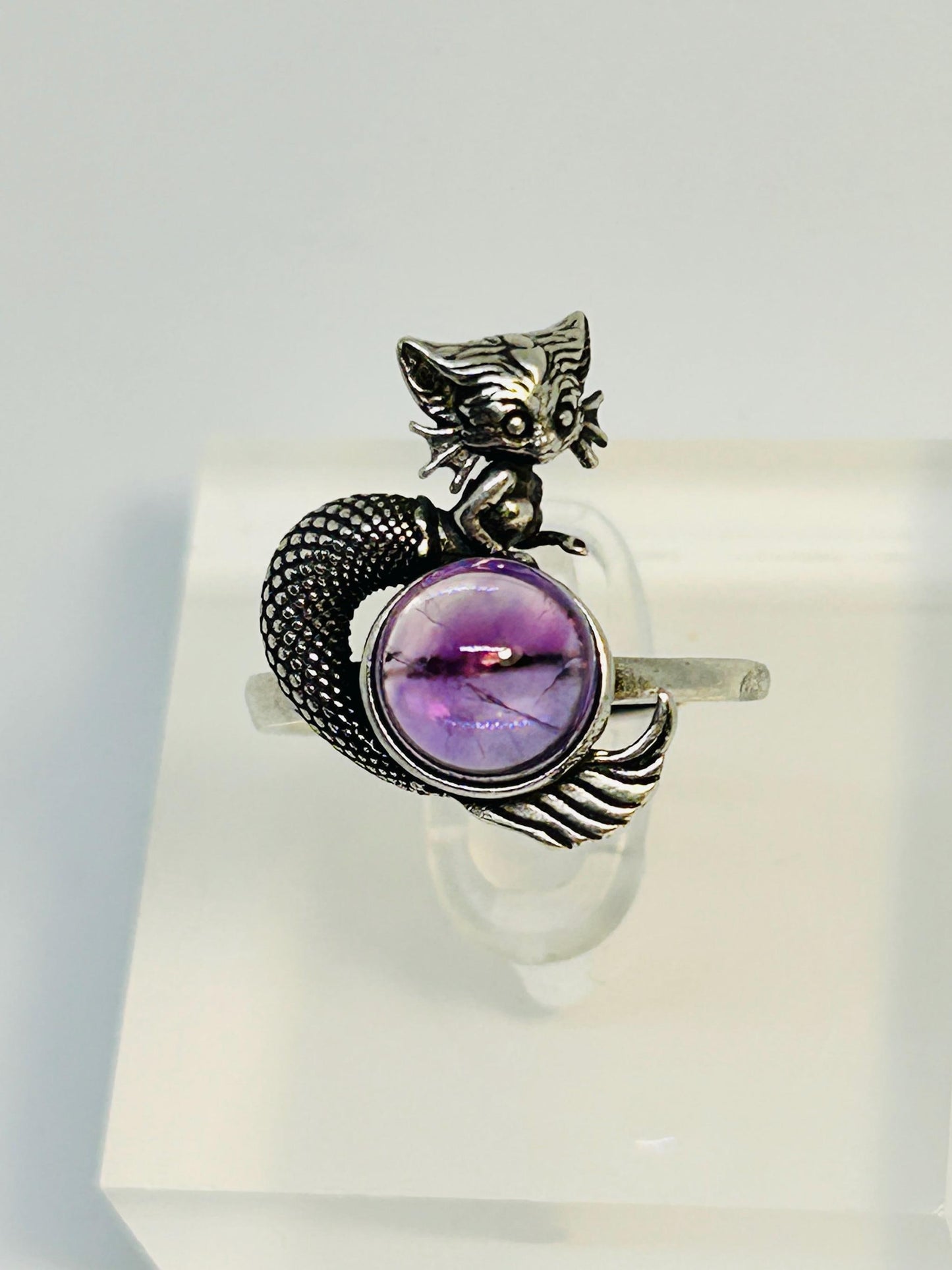 Naga Ring With Amethyst Gemstone in 925 Sterling Silver - Adjustable Gothic Jewellery
