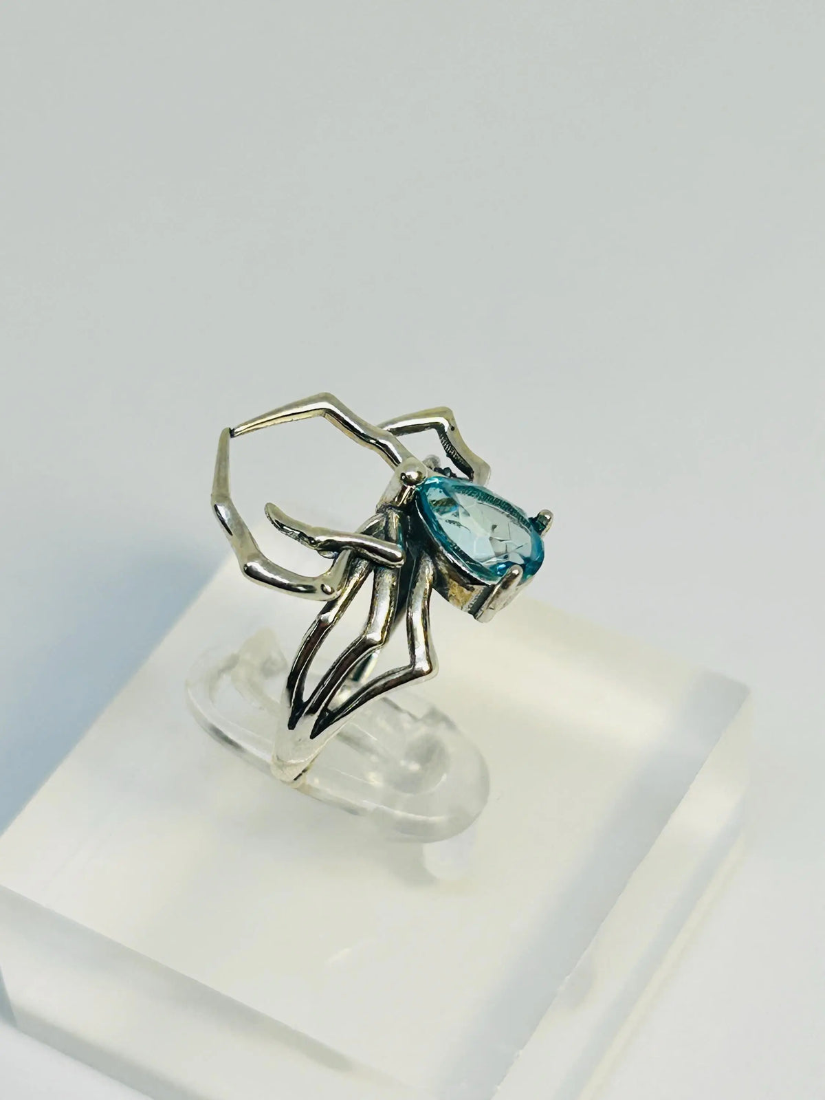 Spider Ring With Blue Topaz in 925 Sterling Silver - Adjustable Gothic Jewellery Celtic Dragon Jewellery