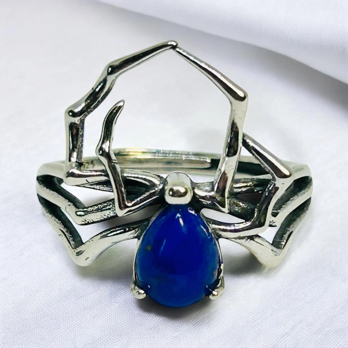 Spider Ring With Lapis Lazuli in 925 Sterling Silver - Adjustable Gothic Jewellery Celtic Dragon Jewellery