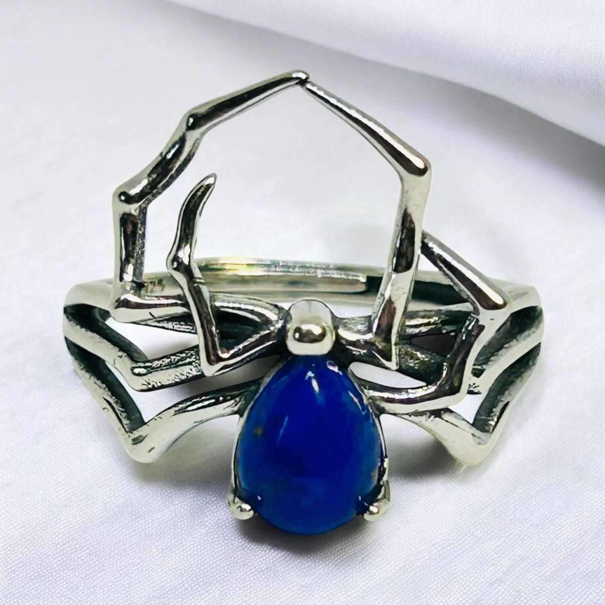 Spider Ring With Lapis Lazuli in 925 Sterling Silver - Adjustable Gothic Jewellery Celtic Dragon Jewellery