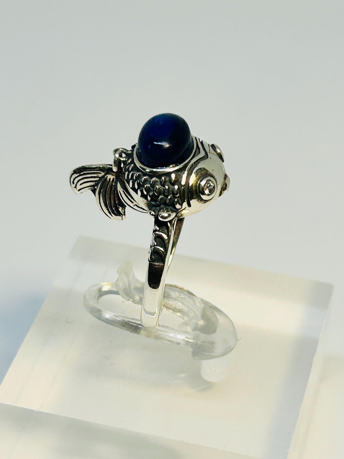 Fancy Fish Ring With Blue Kyanite in 925 Sterling Silver - Adjustable Band