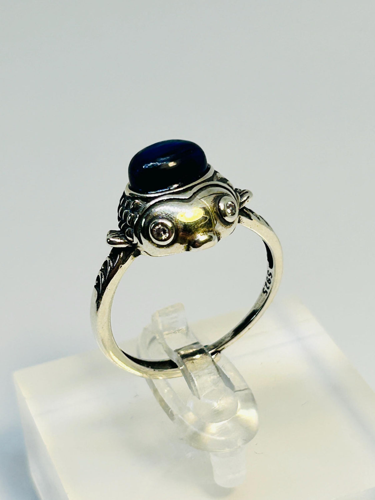 Fancy Fish Ring With Blue Kyanite in 925 Sterling Silver - Adjustable Band
