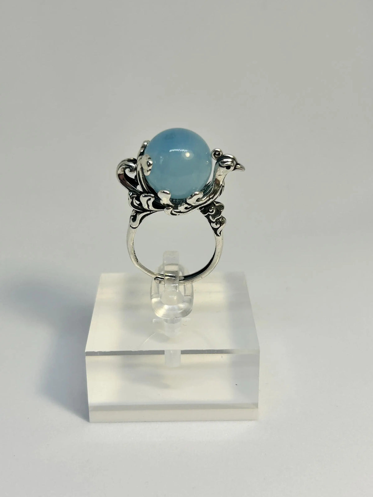 Phoenix Ring with Aquamarine in 925 Sterling Silver - Adjustable Mythology Jewellery Celtic Dragon Jewellery