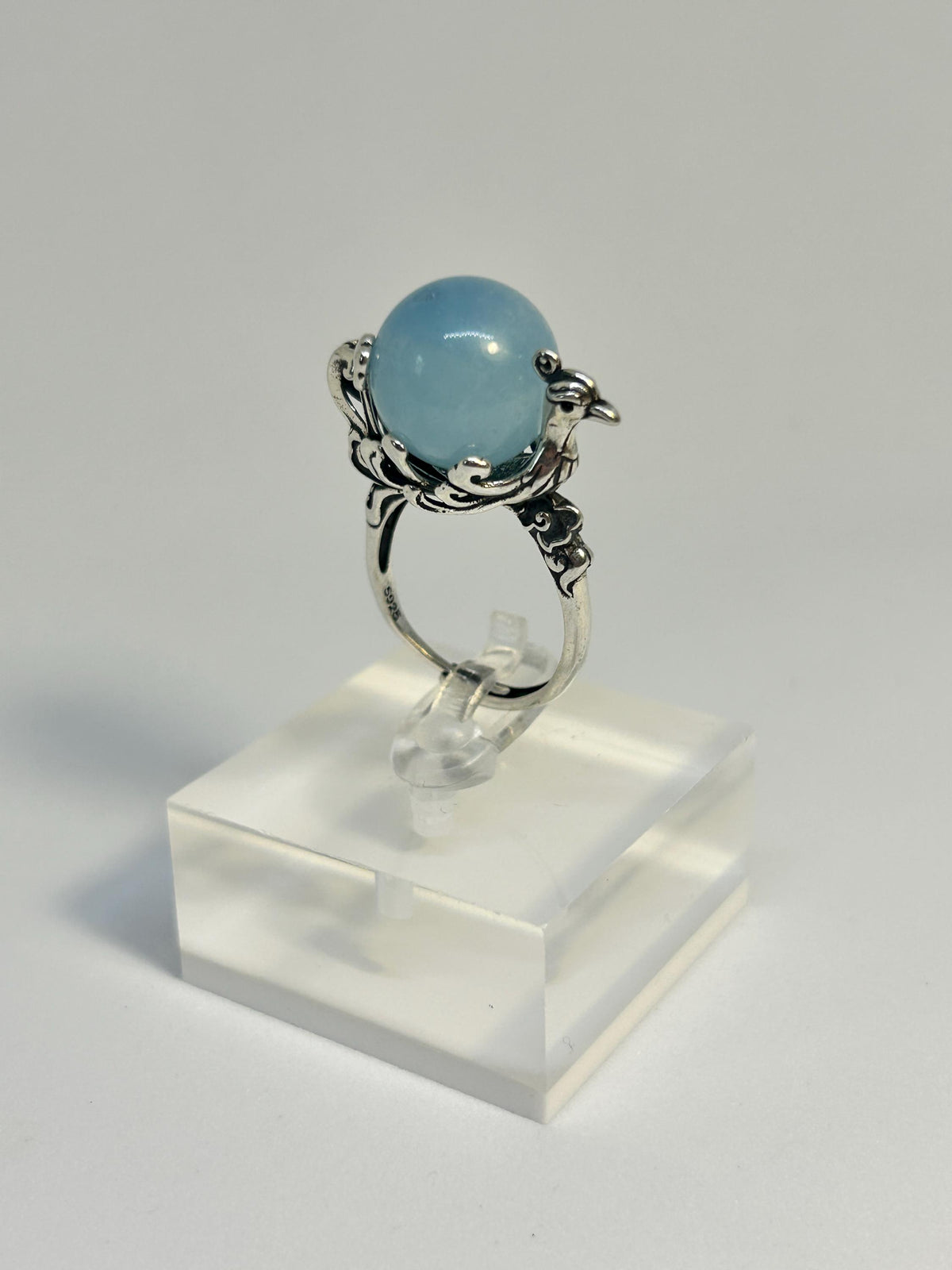 Phoenix Ring with Aquamarine in 925 Sterling Silver - Adjustable Mythology Jewellery