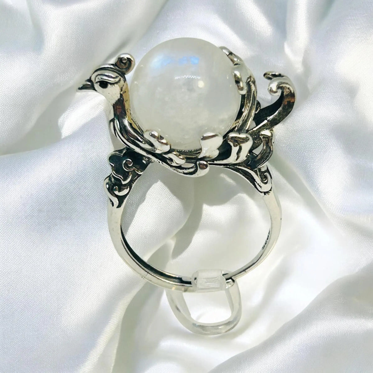 Phoenix Ring with Moonstone in 925 Sterling Silver - Adjustable Mythology Jewellery Celtic Dragon Jewellery