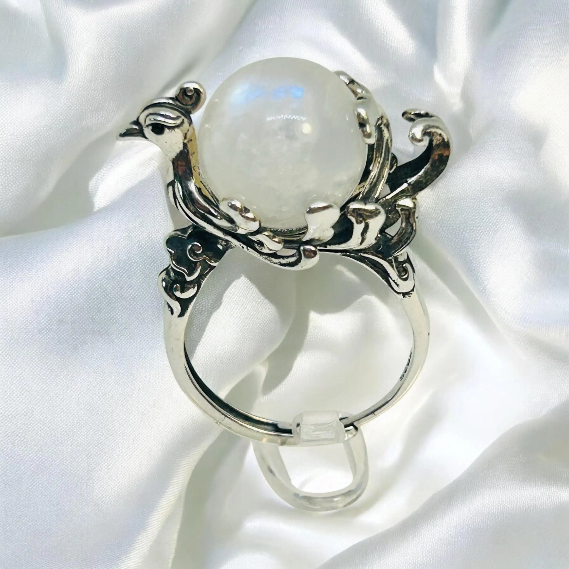Phoenix Ring with Moonstone in 925 Sterling Silver - Adjustable Mythology Jewellery Celtic Dragon Jewellery