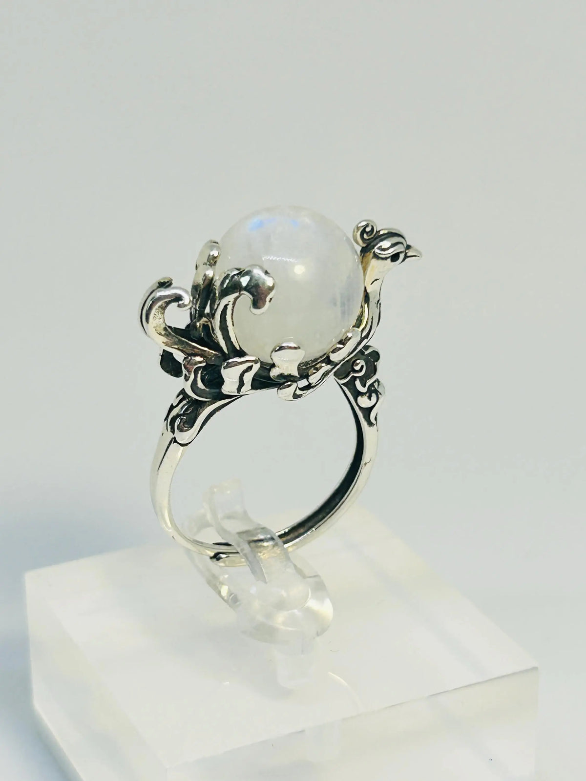 Phoenix Ring with Moonstone in 925 Sterling Silver - Adjustable Mythology Jewellery Celtic Dragon Jewellery